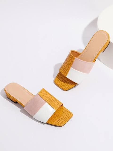 Aurora dual-tone women's flat slides in blush, white and mustard