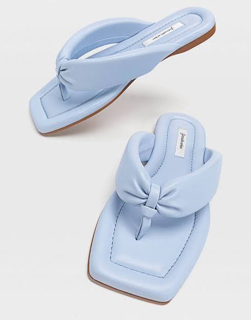 Sky blue knot comfort slides for women with padded straps