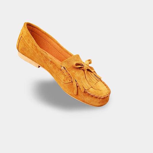 Heritage mustard faux-suede moccasins for women